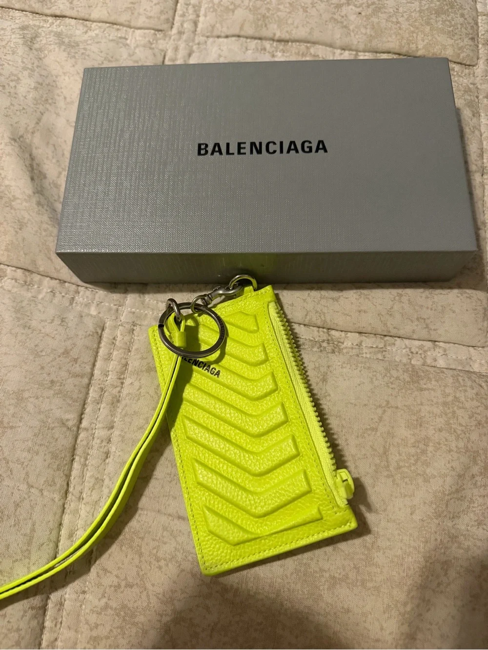 Balenciaga Neon Yellow Card Holder with Lanyard